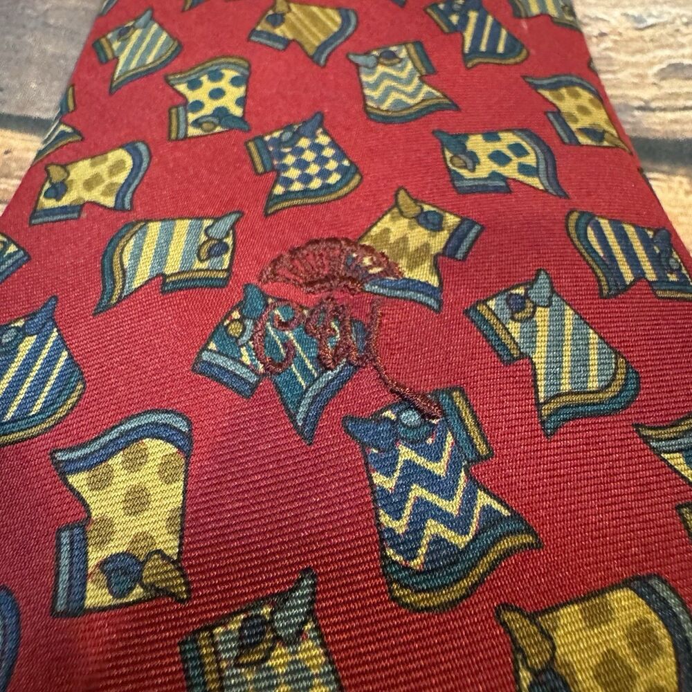 Countess Mara Men's Red Silk Novelty Tie Medieval Horse Pattern Necktie Abstract - Picture 3 of 5